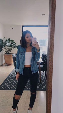 You should see these fall outfits, Jean jacket: Ripped Jeans,  winter outfits,  Jean jacket,  Spring Outfits,  Casual Outfits  