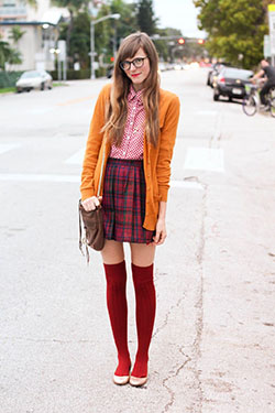 Skirt Outfits For College, Knee highs, Fashion accessory: Skirt Outfits,  Knee highs,  Wellington boot,  Fashion accessory,  Board Skirt  