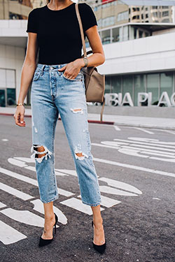Ripped jeans straight leg: Ripped Jeans,  Slim-Fit Pants,  Boot Outfits,  Skinny Women Outfits  