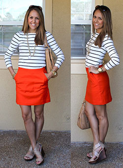 Wear a navy striped shirt: Skirt Outfits  