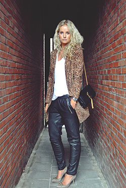 Simple Leopard print coat outfit: Slim-Fit Pants,  Casual Outfits,  Jacket Outfits  