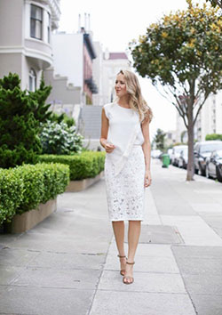 White skirt with white blouse: shirts,  Pencil skirt,  Skirt Outfits  