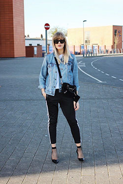 Athleisure Outfits For Women, Jean jacket: Jean jacket,  Sporty Outfits  