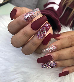 Fashionable burgundy nail designs, Nail art: Nail Polish,  Nail art,  Artificial nails  