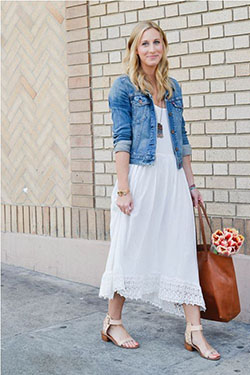 Dress on denim jacket ootd: Jean jacket,  Maxi dress,  Denim jacket,  Casual Outfits  