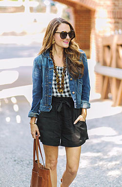 Outfits With Black Shorts, Casual wear, Jean jacket: Jean jacket,  fashion blogger,  Black Shorts,  Casual Outfits  
