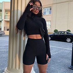 Short tights and crop top set: Long-Sleeved T-Shirt,  Sporty Outfits  