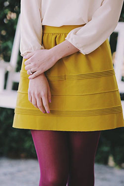 Wine and yellow colour combination: Skirt Outfits  