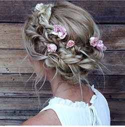 Braided updo with flowers, Flower girl: Long hair,  Hairstyle Ideas  