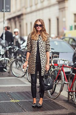 Wearing leopard print coat, Animal print: Slim-Fit Pants,  Animal print,  Casual Outfits,  Jacket Outfits  
