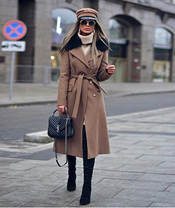 Trench coat Brown Outfits With boots: Trench coat,  Pea coat,  Brown Outfit  
