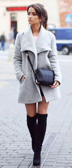 Finest manteau avec cuissarde, Thigh-high boots: Over-The-Knee Boot,  Street Outfit Ideas  