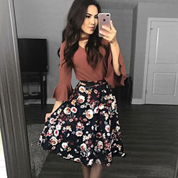 Cute classy skirt outfits, Casual wear: Evening gown,  winter outfits,  Floral Skirt,  Fashion week,  Church Outfit,  Casual Outfits,  FLARE SKIRT,  Swing skirt  