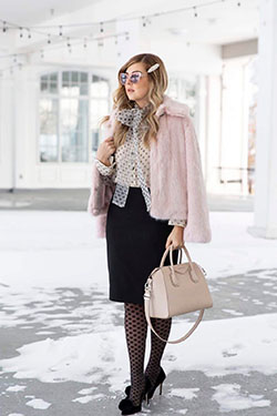Try these fashion model, Fur clothing: High-Heeled Shoe,  Fur clothing,  Animal print,  White coat,  Street Style,  Outfit With Tights  