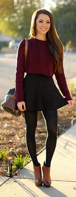 Ankle boots and mini skirt: Crop top,  winter outfits,  High-Heeled Shoe,  Boot Outfits,  Skirt Outfits,  Mini Skirt  