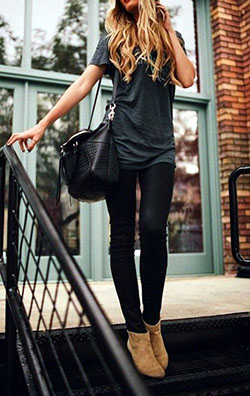 Black jeans tan ankle boots: Slim-Fit Pants,  Boot Outfits,  Casual Outfits,  Aesthetic Outfits  