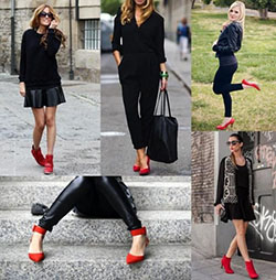 Black dress with red shoes: High-Heeled Shoe,  Fashion accessory,  Red Shoes Outfits  