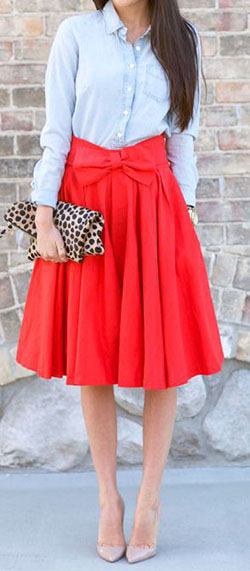 Red midi skirt outfits, Casual wear: Pencil skirt,  Skirt Outfits,  Fashion week,  Casual Outfits  