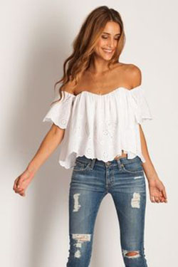 Birthday choice for white summer top, Tube top: blue jeans outfit,  Crop top,  Sleeveless shirt  