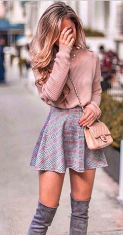 Find more of classy outfits, Casual wear: winter outfits,  Over-The-Knee Boot,  Skater Skirt,  Casual Friday,  Casual Outfits,  Skirt Outfits  