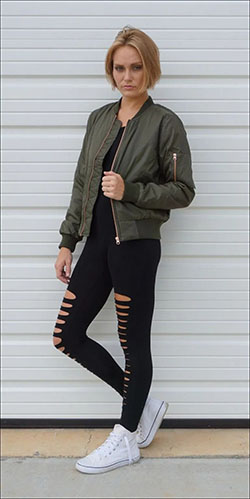 Bomber jacket and leggings, Flight jacket: School Outfit,  Flight jacket,  bomber jacket,  Boxy Jacket  