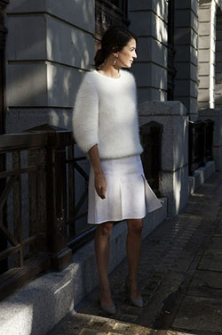 Nice looking white angora sweater, Angora wool: Crew neck,  Skirt Outfits,  Cashmere wool,  Street Style  
