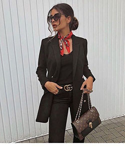 Black blazer with scarf, Casual wear: Street Style,  Business Outfits  