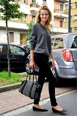 Black ballet flat outfit: Slim-Fit Pants,  Ballet flat,  Ballet shoe,  College Outfit Ideas,  Casual Outfits  