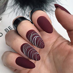 Burgundy matte acrylic nails, Nail polish: Nail Polish,  Nail art,  Gel nails,  Artificial nails  