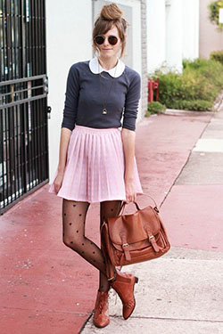 Pink skirt with tights, Fashion boot: Boot Outfits,  Skirt Outfits  