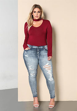 Plus size bodysuit jeans, Plus-size clothing: Slim-Fit Pants,  Plus size outfit  