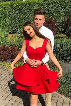 Red short prom dresses, Evening gown: party outfits,  Cocktail Dresses,  Evening gown,  Sleeveless shirt,  Strapless dress,  couple outfits,  Formal wear,  Prom Suit,  Red Dress  