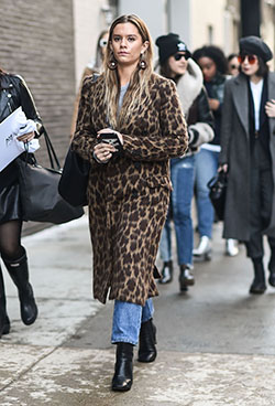 Dark brown leopard coat, Animal print: Crew neck,  Boot Outfits,  Animal print,  Jacket Outfits  