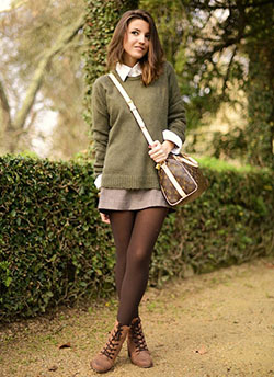 Collections on brown tights, Winter clothing: winter outfits,  Boot Outfits  