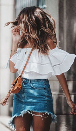 Summer cute jean skirt outfits: Denim skirt,  Casual Outfits,  Brunch Outfit  