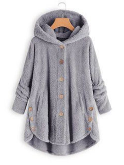 Fleece hooded hem button coat: winter outfits,  Polar fleece,  Cashmere wool,  Casual Outfits  