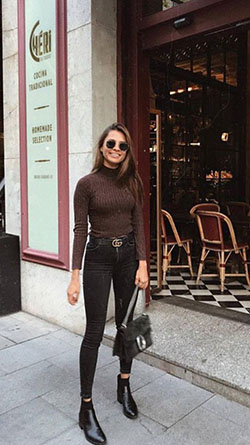 Classy Fall Outfit Ideas For Women: Slim-Fit Pants,  Polo neck,  Smart casual,  Chelsea boot,  Fall Outfits,  Casual Outfits  