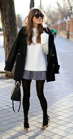 Leopard print shoes with black tights: High-Heeled Shoe,  Animal print,  Skirt Outfits  