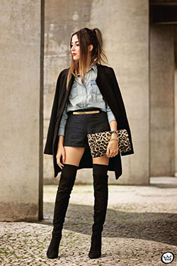 Tenue cuissarde avec short, Thigh-high boots: Over-The-Knee Boot,  Black Shorts  