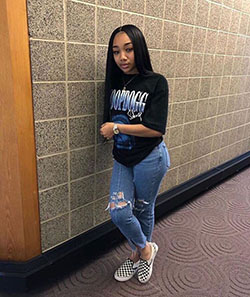 Chill cute outfits for school: Lace wig,  Casual Outfits,  Black Swag Outfits  