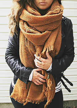 Appealing style for big scarf winter, Winter clothing: winter outfits,  Leather jacket,  Fashion accessory,  Scarves Outfits  