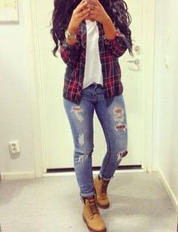 Black girl tips for timberlands and flannel, The Timberland Company: Slim-Fit Pants,  Boot Outfits,  Casual Outfits  