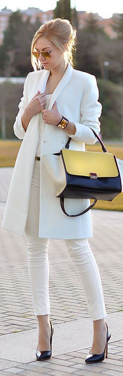 Womens choice white business outfit, White trench coat: winter outfits,  Informal wear,  White coat,  Formal wear,  Casual Outfits  