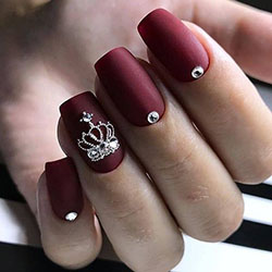 Burgundy short acrylic nail designs: Nail Polish,  Nail art,  Gel nails,  Blue nails,  Artificial nails  