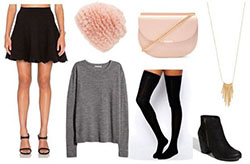 Tights With Skirt Outfit, Knee-high boot, Casual wear: Boot Outfits,  Skirt Outfits,  Knee highs,  Casual Outfits  