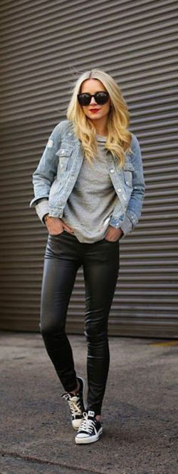 Casual leather pants outfit, Jean jacket: Jean jacket,  Casual Outfits,  Jacket Outfits  