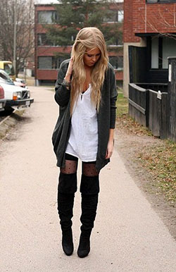 Knee high boots with tights: Over-The-Knee Boot,  Boot Outfits,  Knee highs,  Black Shorts  