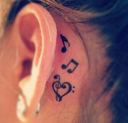 Music tattoos behind ear, Musical theatre: Sleeve tattoo,  Body art,  Tattoo Ideas  