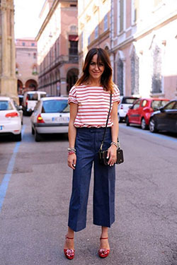 I love everything about this outfit! denim culottes outfit, Casual wear: Crop Pants Outfit  