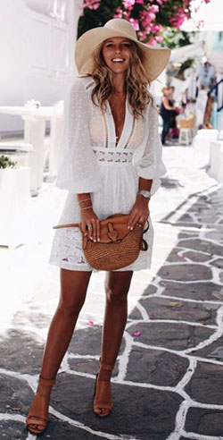Men most admired mykonos outfit, Casual wear: Straw hat,  Boho Dress,  Casual Outfits,  Brunch Outfit  